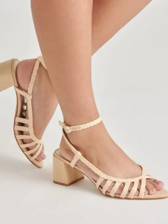 Dolce Vita Yasmin Raffia Sandals Size 8.5 Strappy Block Heel Natural Boho - Picture 15 of 15